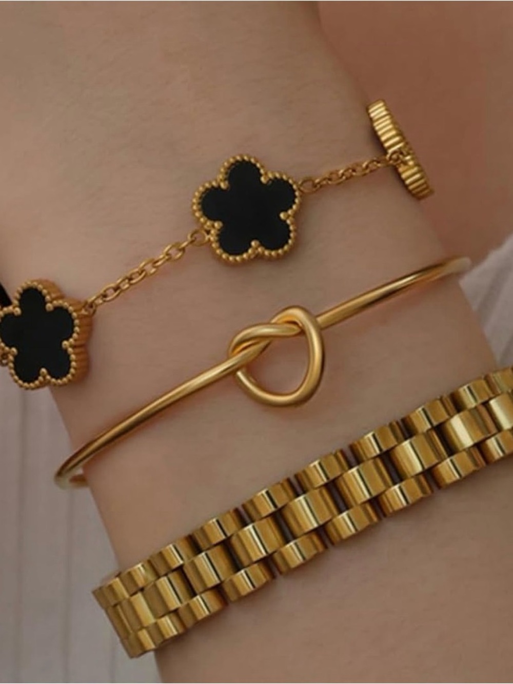 18k Gold plated 3 set clover leaf, love knot , watch bracelet for women